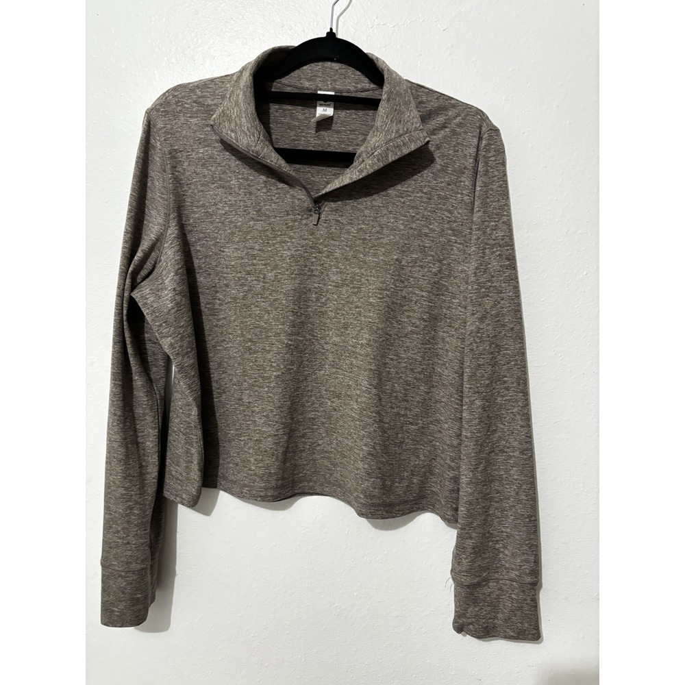 90 Degree By Reflex Brown Collared Long Sleeve Stretch Pullover Top Women's M